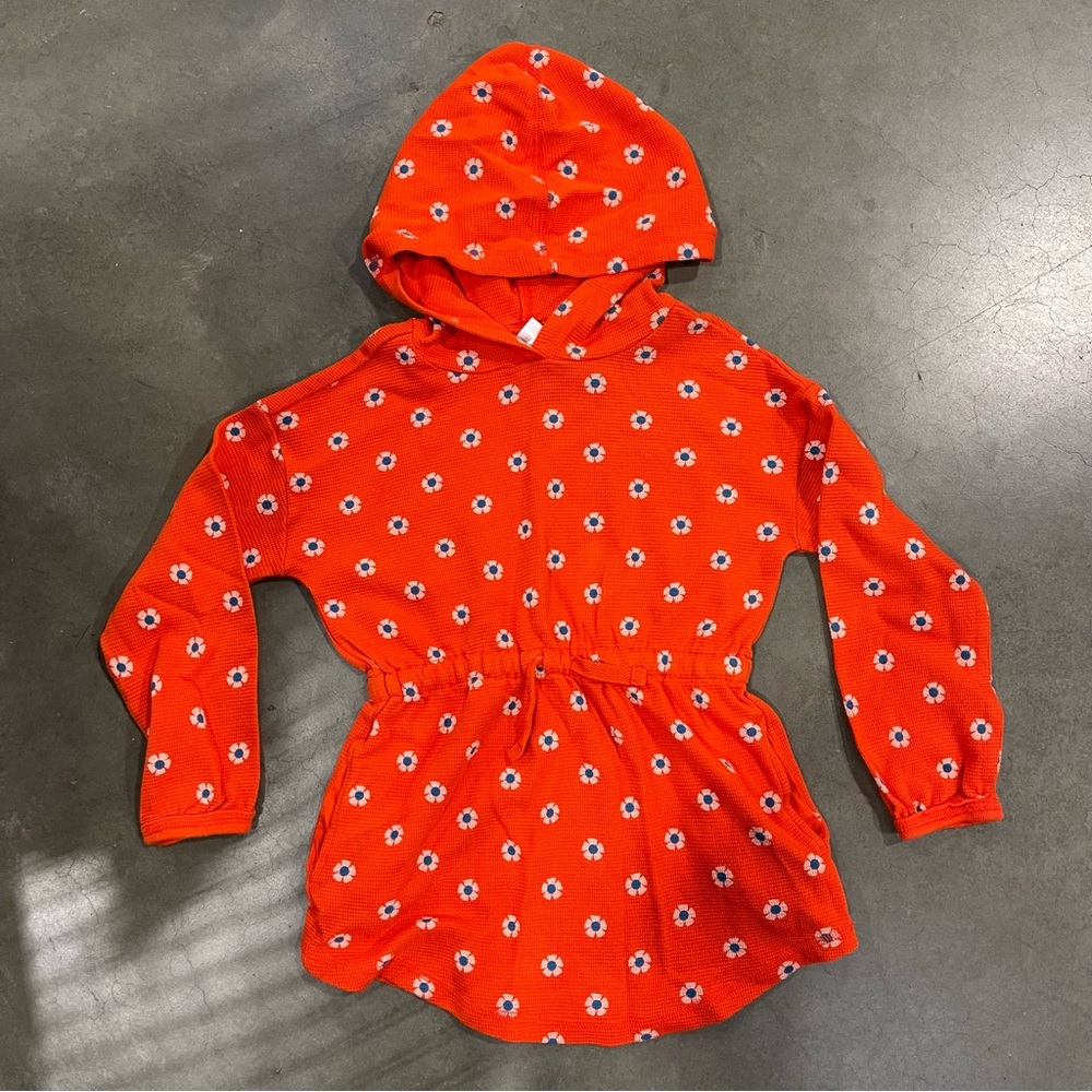 Hanna Andersson Long Sleeve Orange Floral Hoodie Dress Girl's Size 5 (110cm)